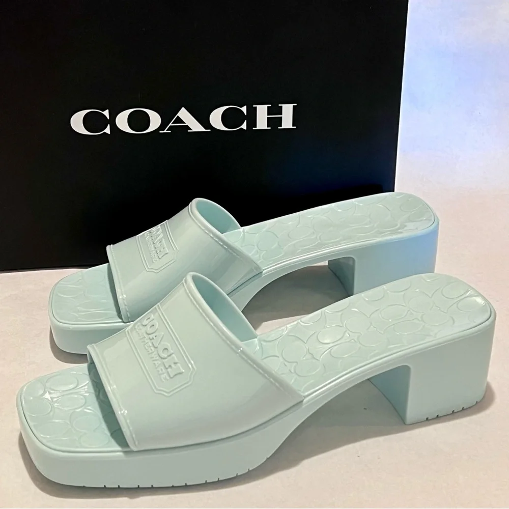 Coach Scarlett Rubber Block Heel Sandals Size 10 Sea Mist (Green/Blue) - Picture 3 of 12
